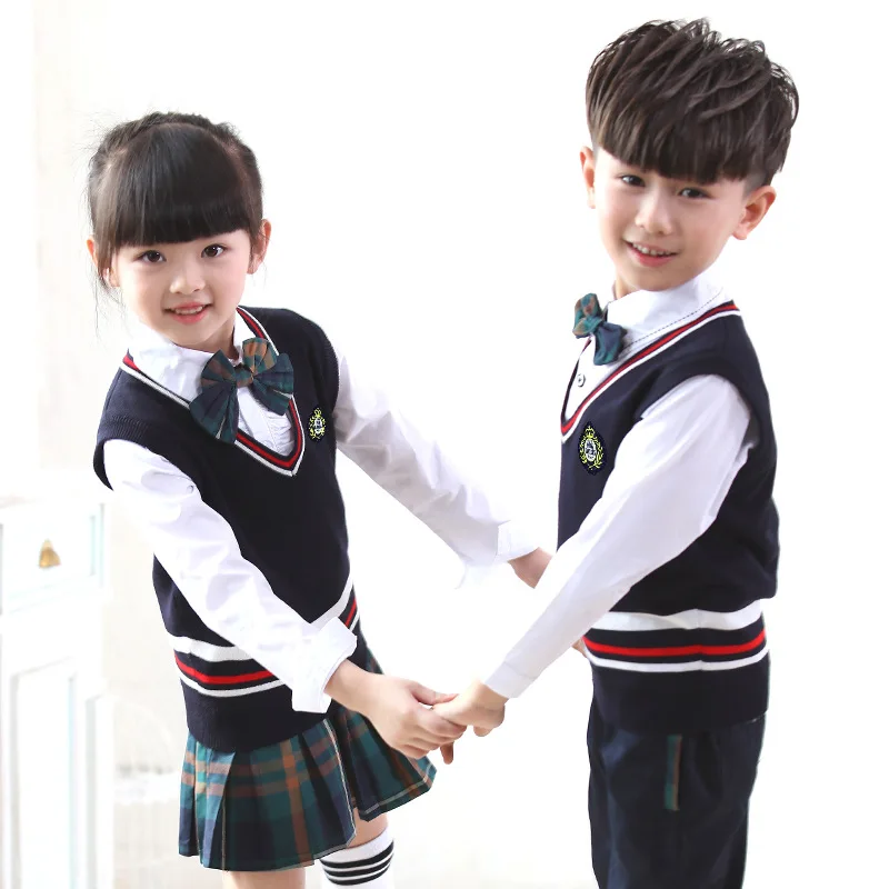 Custom International School Uniforms Sweater Vest And Girl Skirt & Boys Pants