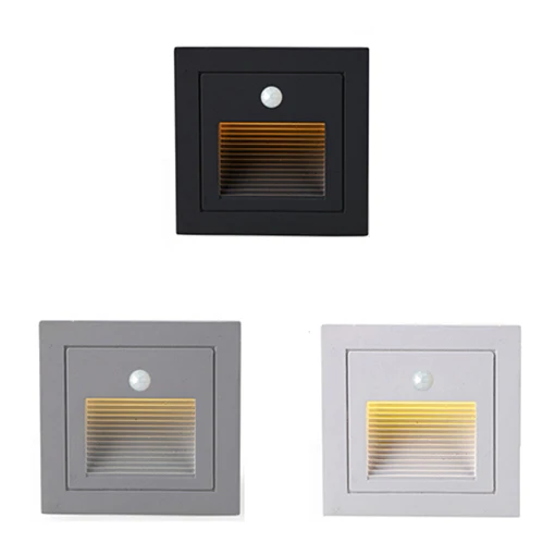 G-1037 wholesale LED wall lamp black gray white indoor and outdoor embedded ip65 inductive stair step lamp