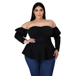 Plus Size Short Dress Off Shoulder Top Strapless Puff Sleeve Ruffle One Shoulder Women Fashion Long Sleeve Corset Club Dress