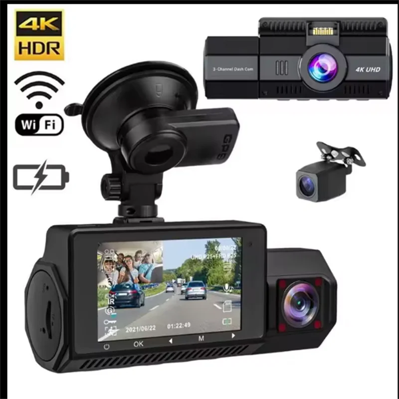 4K Dash Cam Recorder GPS Without wifi  Dual Camera Dash Cam front and inside  channels DVR Vehicle Blackbox DVR full hd 1080p