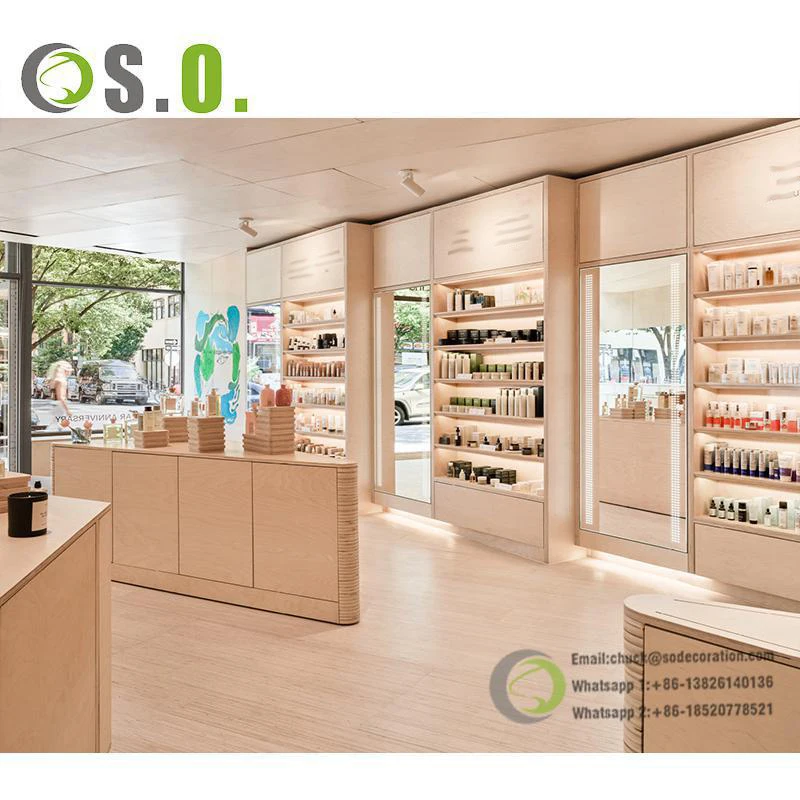 Skincare shop furniture adjustable cosmetic store shelf rack led makeup shelves for store cosmetic display shop interior design
