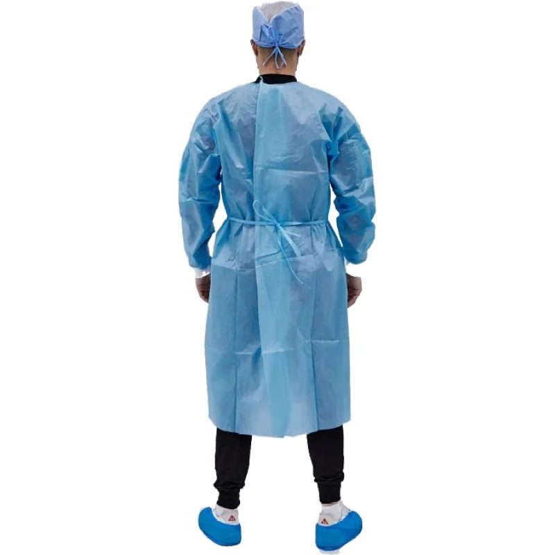 waterproof  PP+ PE non sterile isolation gown with cuff disposable aami level 2 gowns
