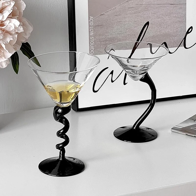 Creative Black Crooked Stem Twisted Martini Tall Glasses Champagne Wine Glass Cocktail