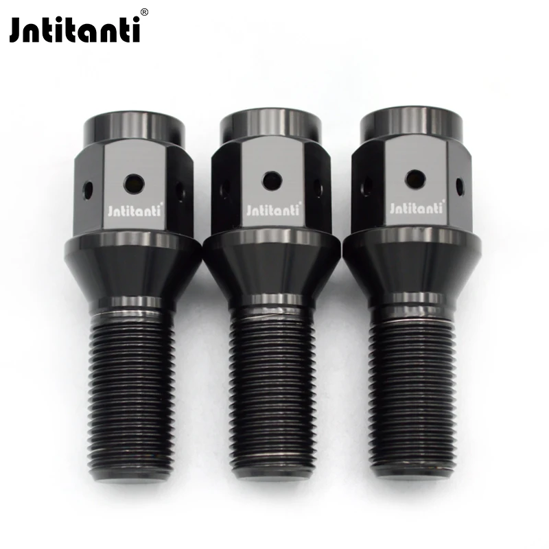 Black Color Extended Drilled 17mm Hex 60 Degree Cone Seat Gr.5 Titanium Wheel Bolt M14x1.5x28mm