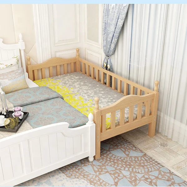 Wooden bed frame single children kids cot bed safety widening stitching baby bed