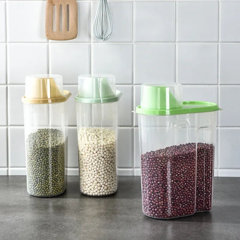 Высококачественные контейнеры для хранения зерна диспенсер риса банка с мерным стаканом пластиковая воздухонепроницаемая коробка-органайзер пищевых продуктов