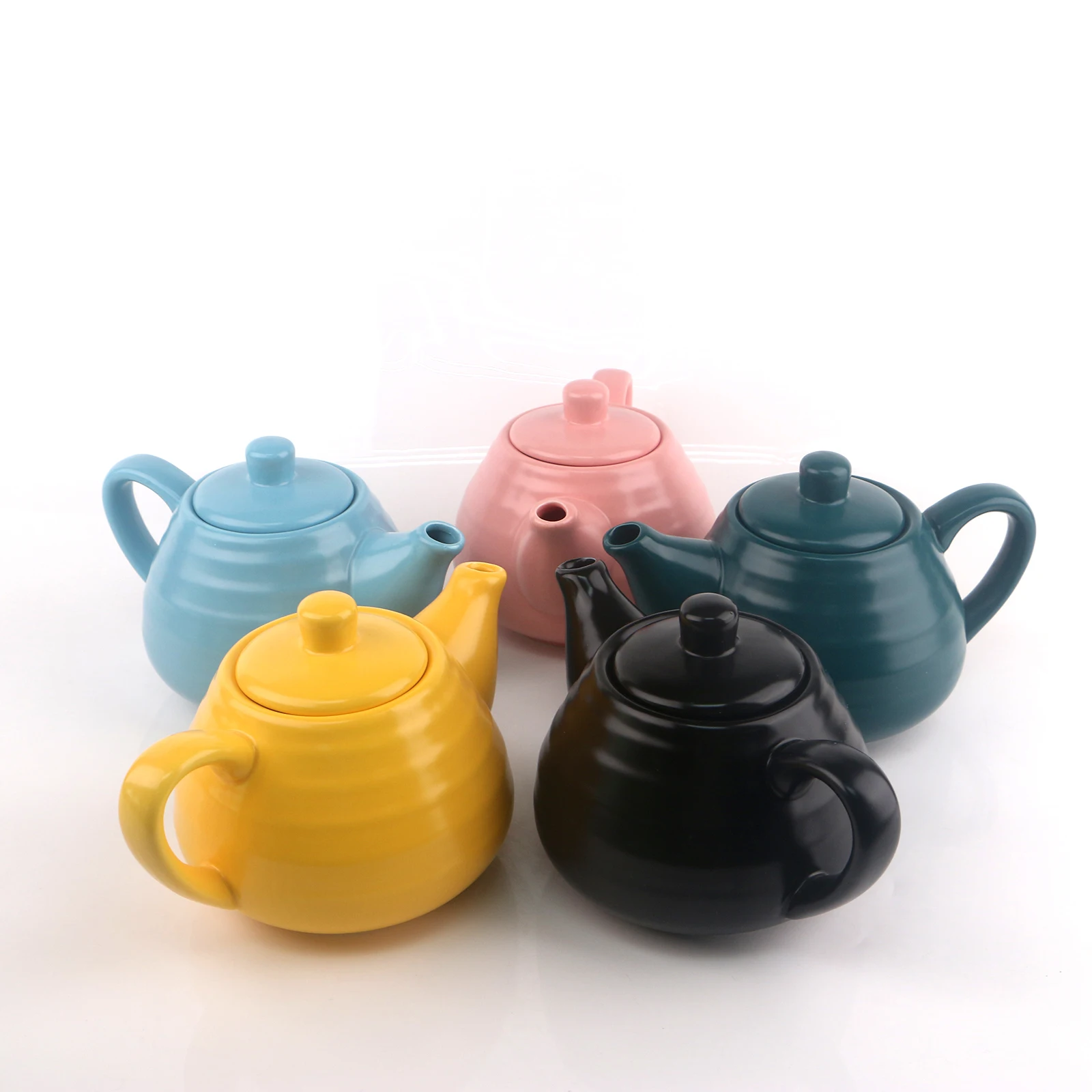 Wholesale Modern Design Handle Ceramic matte colorful glazed Stripes Tea Pot