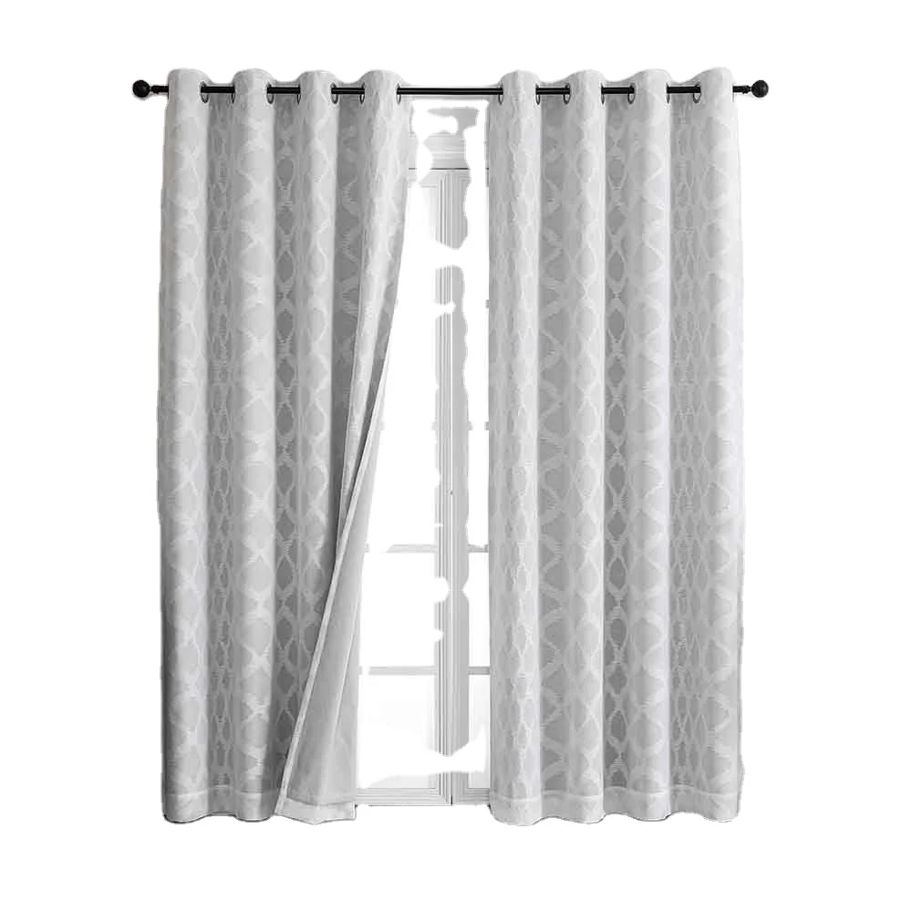 OWENIE Outdoor Blackout Grommet Window Curtain Polyester Fabric Room Darkening Curtain Ready Made Leaves Jacquard Curtains