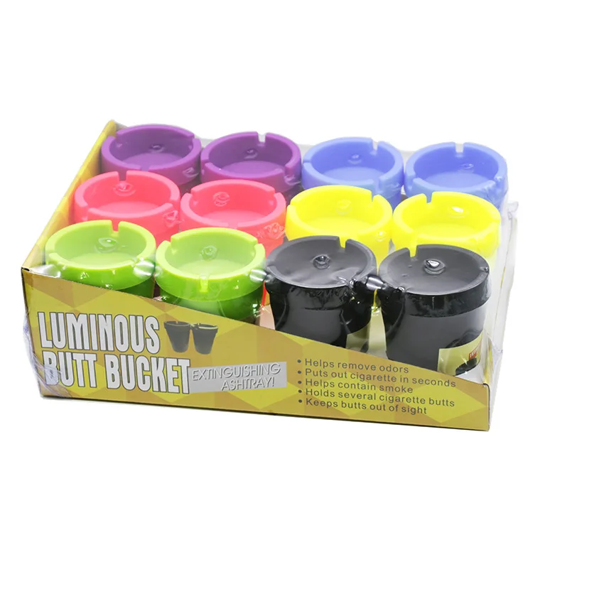 Wholesale Smoking Shop Supplier Smokeless Herb Ashtray Custom Car Ashtray Plastic Luminous Butt Bucket