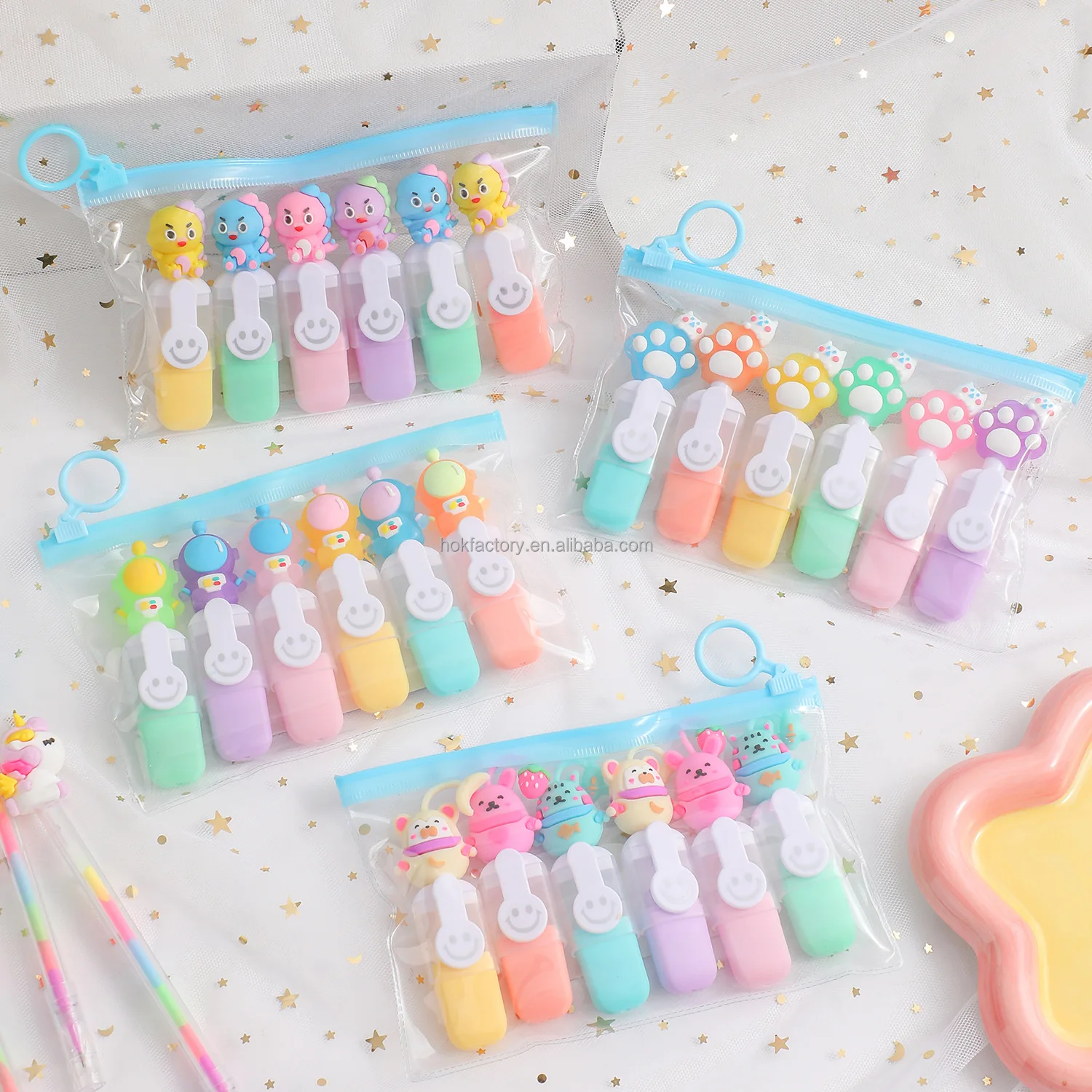 6 sets of cartoon watercolor pens for children, six-color brush set for primary school students, stationery markers