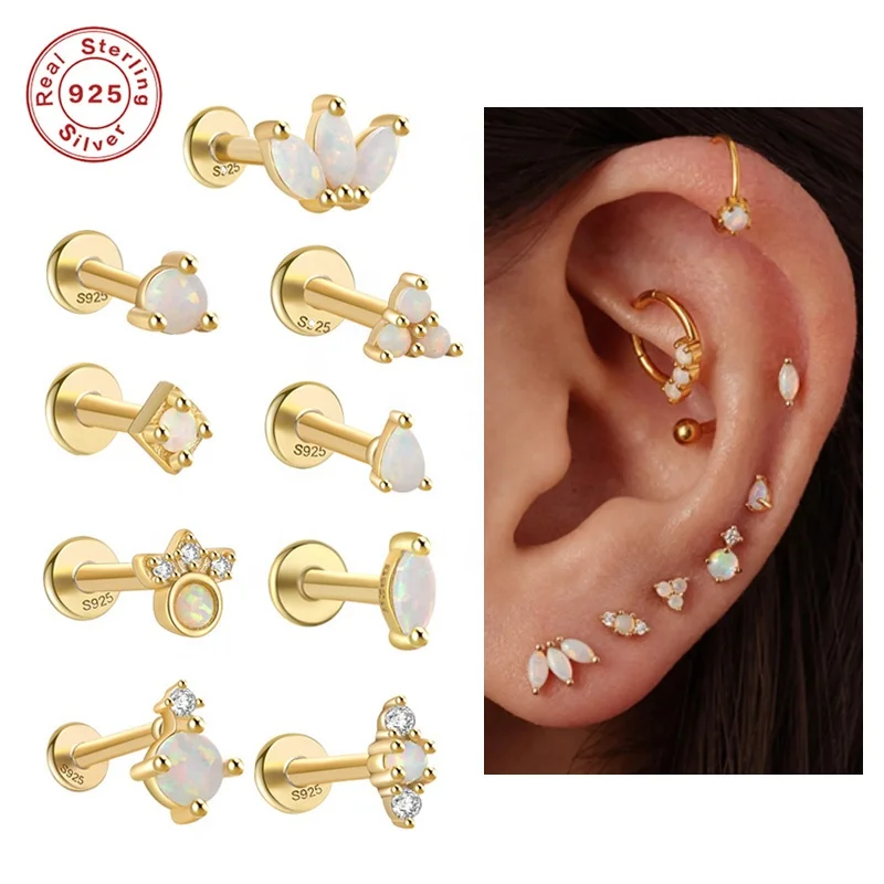 Getta fashion High quality gold vermeil  925 sterling Sterling Silver  gold plated stud opal stone earrings jewelry for women