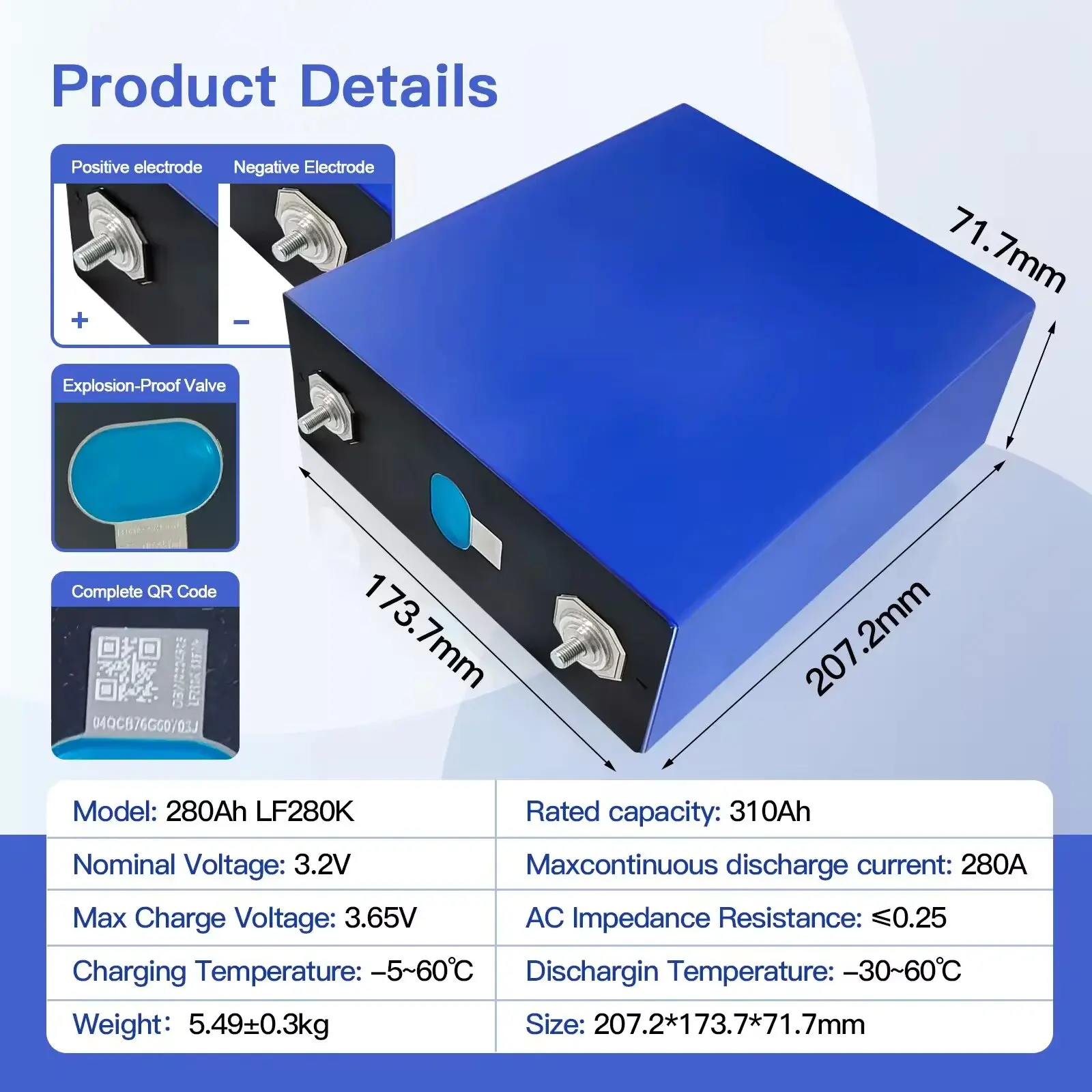New EV 3.2V LiFePo4 Battery 280AH 304AH DIY 12V 24V 48V RV Solar Energy Storage Lithium Battery