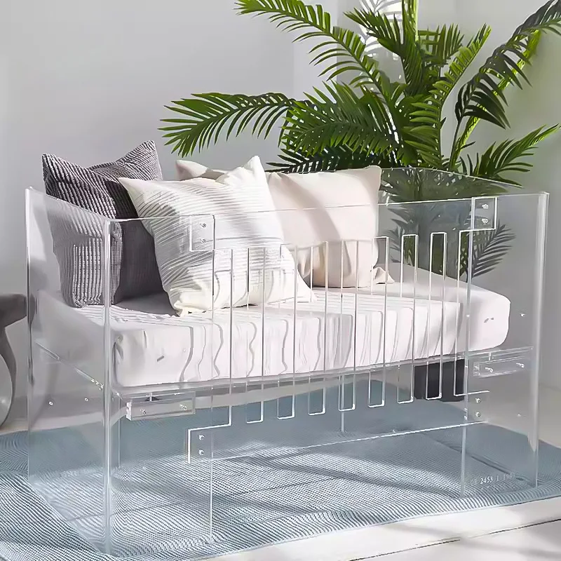 Acrylic transparent crib, multifunctional crystal toddler baby bed, two children splice crib, adjustable