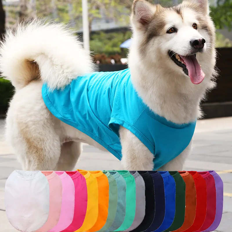 XS-5XL Small Big DogPet Summer Clothes 8 Colors 100% Cottton Plain Large Dog Supplies T-Shirt For Customize DIY Logo Pet Clothes