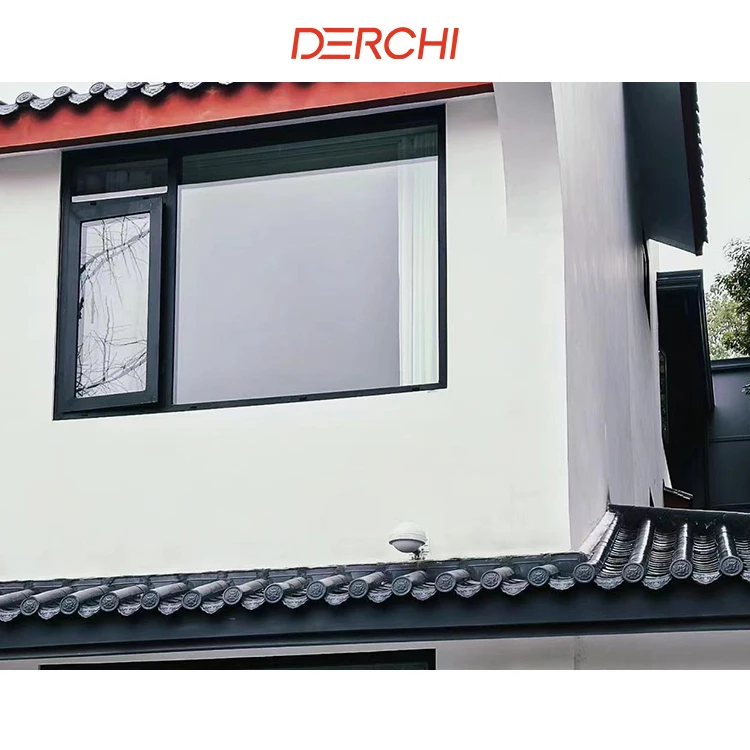 DERCHI NFRC Windproof Interior Villa Windows Double Glazing Fiberglass Folded Invisible Flysceen Aluminum Casement Window