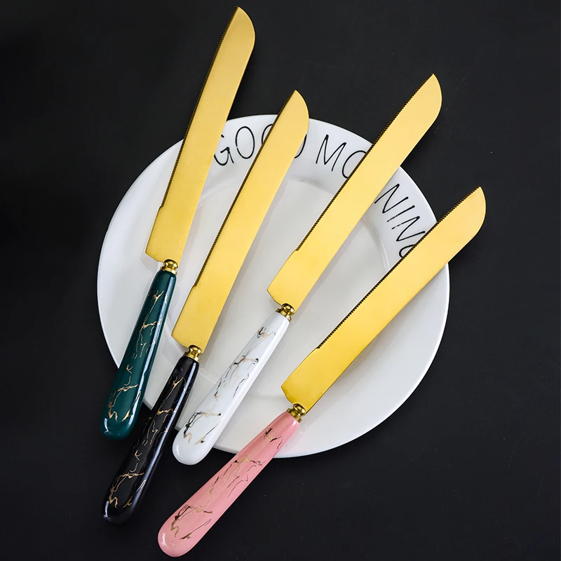 Party Wedding ceramic handle cake server cake knife set with box gold-plated Cake knife shovel and pizza shovel butter knife