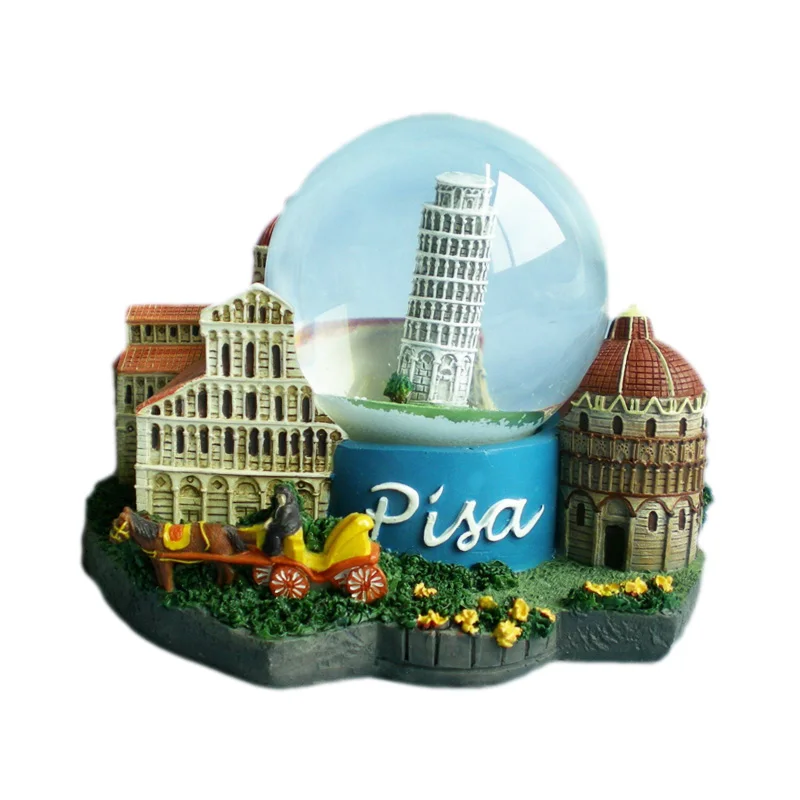 Custom Cheap hand-painted resin tourist souvenir fridge magnet water ball ITALY Pisa Colosseum Venice Rome Landmark Snow Globe