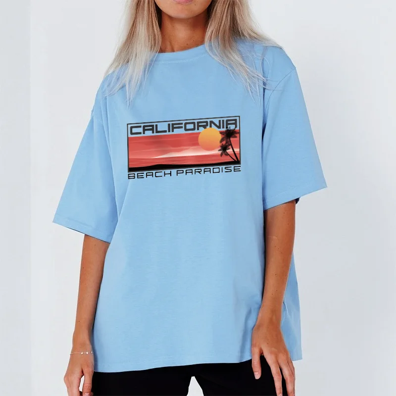 New Design Cute Pattern Design Tshirt Custom Fabric Tshirt Print Women Slim Fit Stylish O-neck Red T-shirt