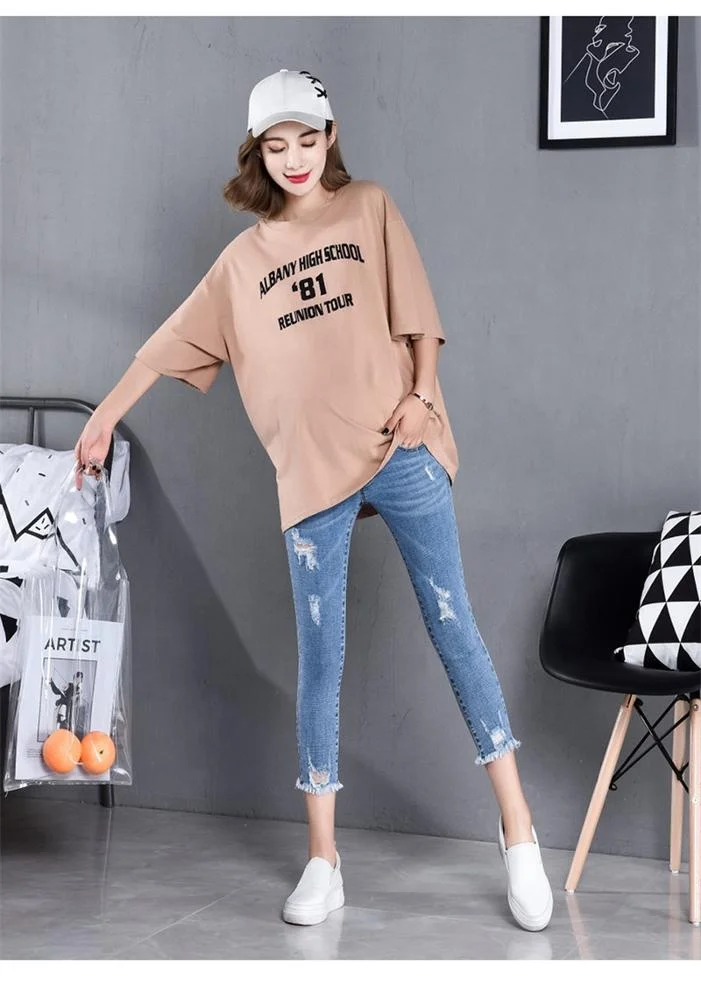 
7/10 Length Summer Autumn Fashion Maternity Jeans High Waist Belly Skinny Pencil Pants Clothes for Women Pregnancy 