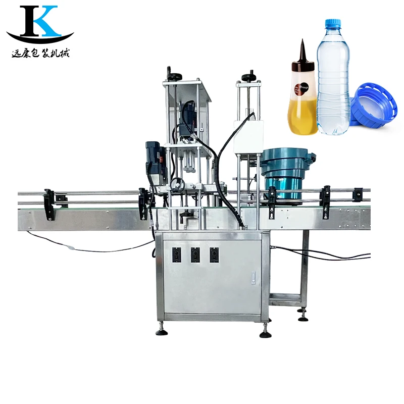YK Full Automatic Rubber Water Plastic Bottle PVC Cap Capping Machine with Rotary Caps Feeder