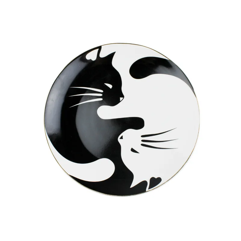 Household kitchen tableware bone china Cartoon ceramic round gold rim cat ring dish