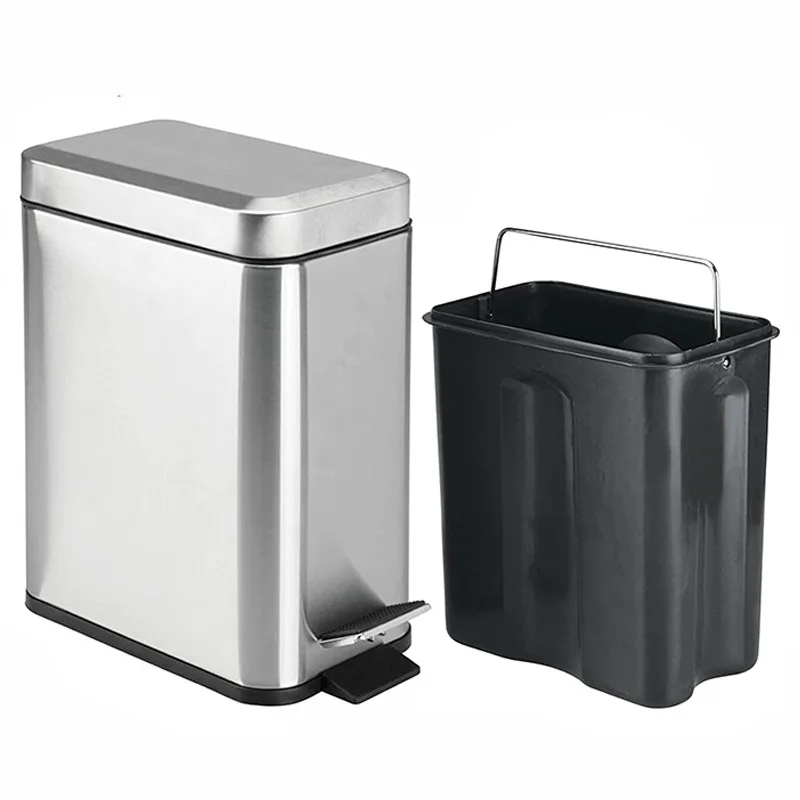 Rectangular Stainless Steel Trash Can 1.3 Gallon Garbage Container Bin Stainless Steel 6L Small Slim Step Pedal Garbage Can