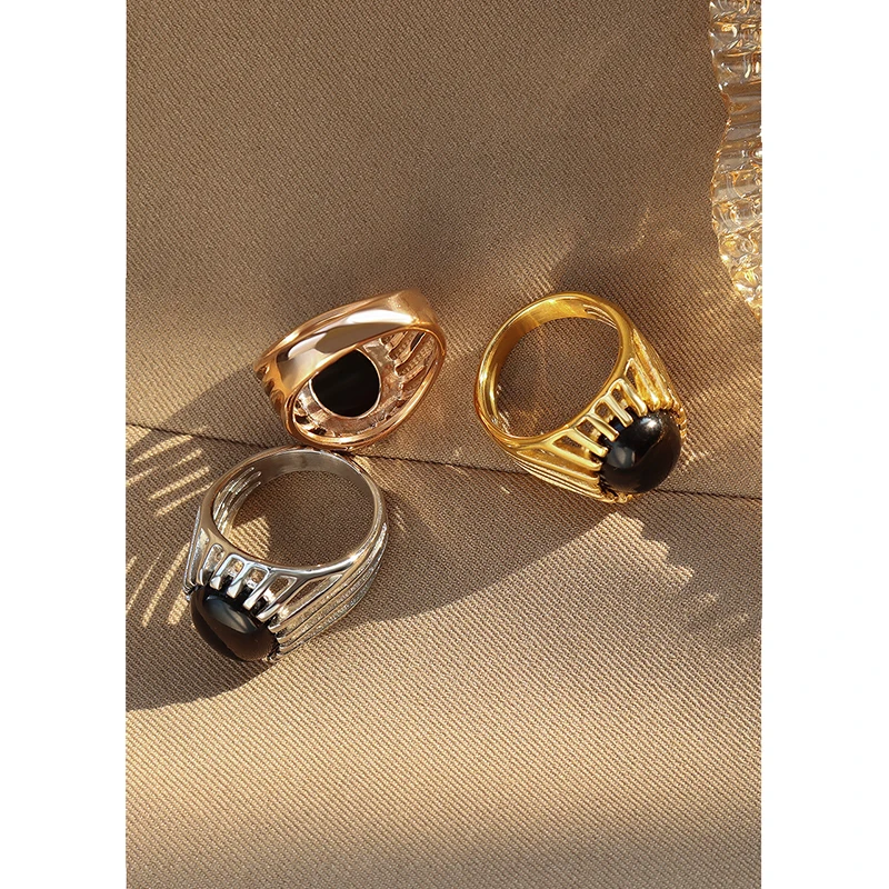 Women Vintage Opal Rings Heavy Industry Titanium Steel Plating 18K Gold Ring Finger Ring Jewelry