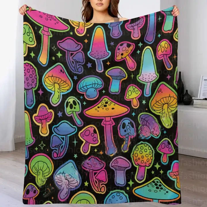 Newest Custom Photo Blanket Printed Soft Flannel Fleece Warm Colorful Mushroom Throw Blankets For Home Bed Couch Bedspreads