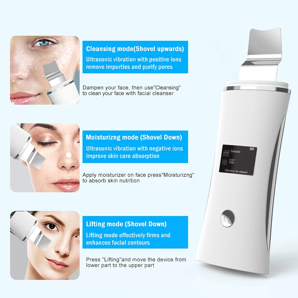 Professional Face Exfoliating Device Deep Cleansing Ultrasonic Facial Skin Scrubber