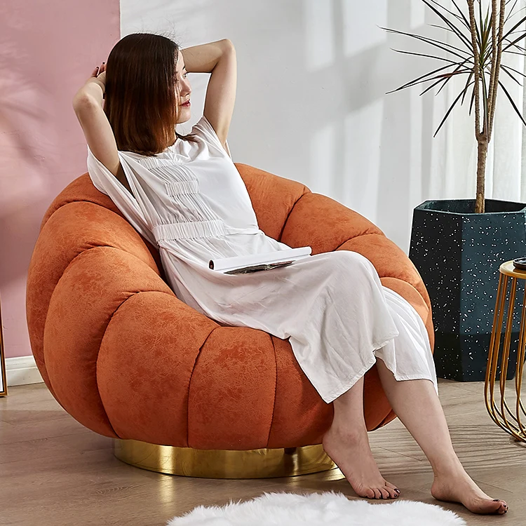 Modern design round orange pumpkin sofa chair artist loveseat chair for living room furniture accent loveseat chair