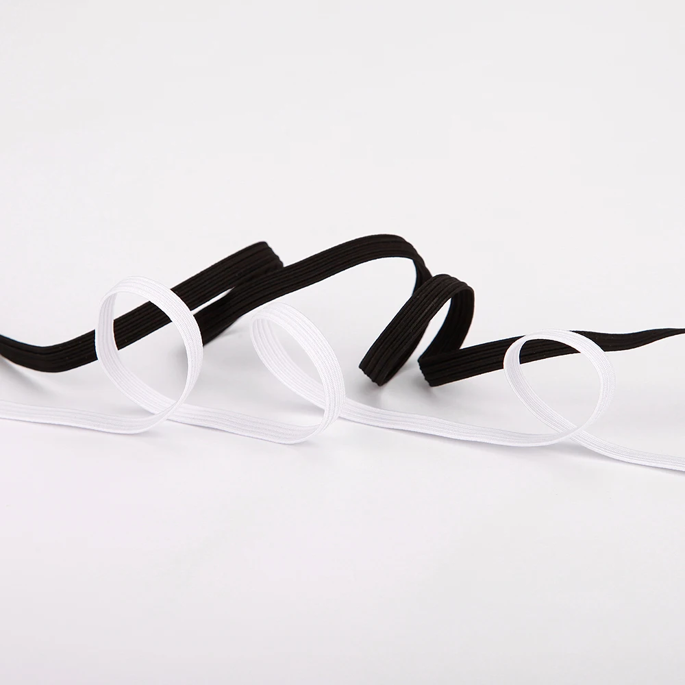 Wholesale Custom Rolls Black White 3mm 5mm 6mm 8mm 10mm 12mm Knitted Textile Flat Braided Elastic Band For Garment Sewing