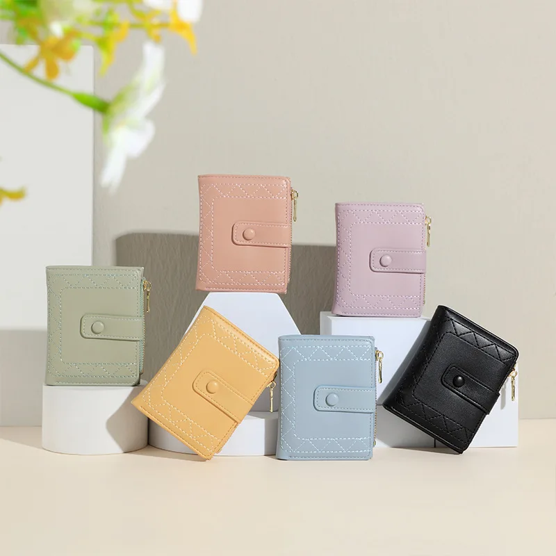 2023 Small Wallet Women Pu Leather Female Zipper Coin Pocket Purse Short Money Change Mini Lady Wallet