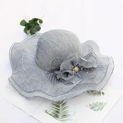 2022 Summer New Wavy Cotton And Linen Beach Hat Ladies Korean Flower Large Eaves Socialite Sun Hat