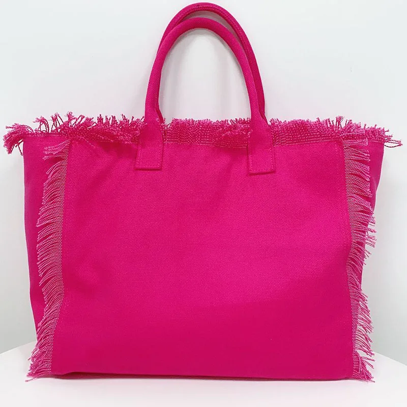 Custom Logo Large Tassel Fringe Large Canvas Bag Summer Bags For Women With Logo Women Beach Tote Bag For Girls