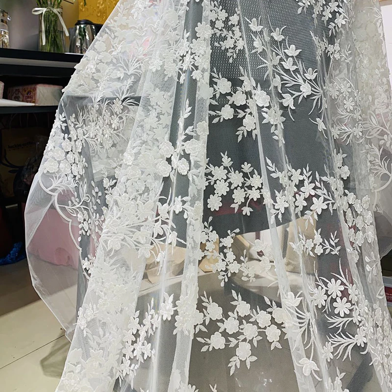 3D Flower Embroidery Lace Fabric Wedding Dress Cheongsam Lace Fabric For Women