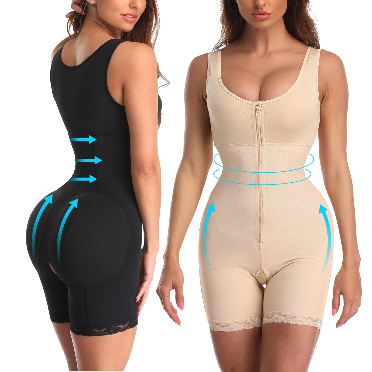 Factory Wholesale Women Full Body Shaper Postpartum Control Panties Shaperwear Front Zipper Bodysuit