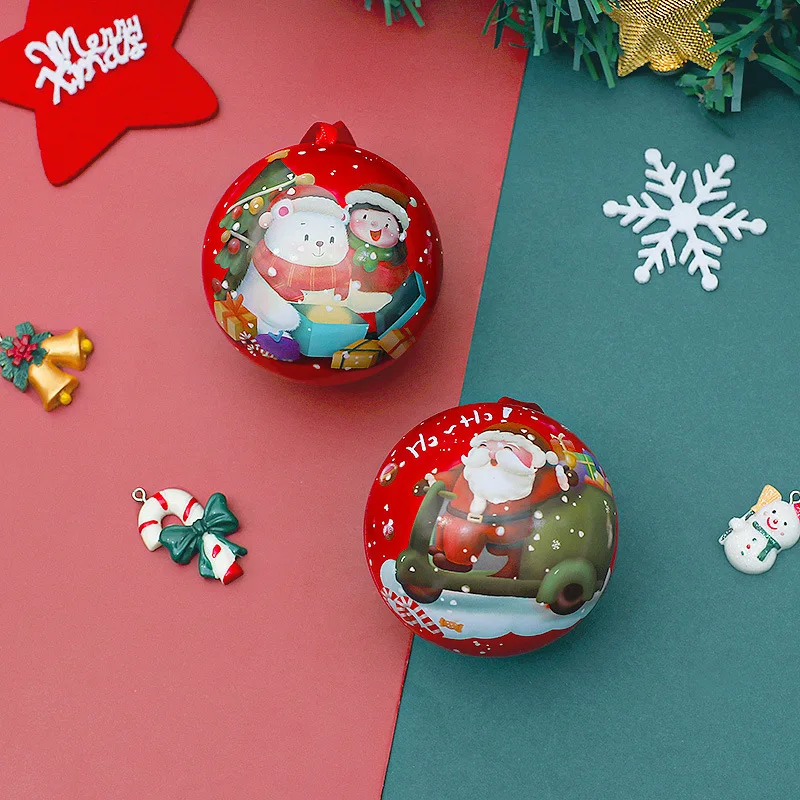 Christmas Gift Box Tin Ball Candy Can Gift Packaging Round Ball Shaped Mini Box Christmas Tree Decorations Hanging Holiday Decor