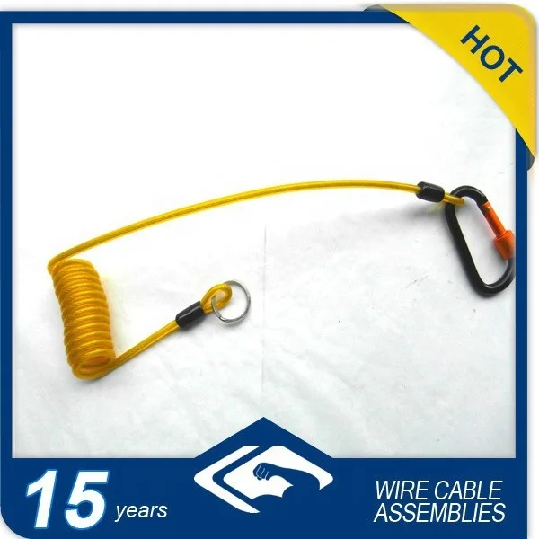 Double hook key chain yellow safety spring coil tool lanyard for safety