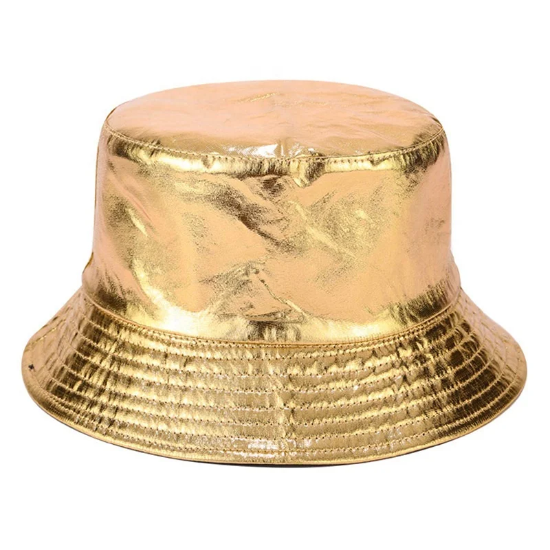 New design Stylish Silver Patent Leather Bucket Summer Fishing Hat