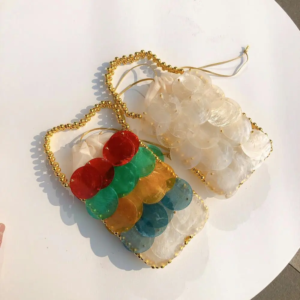 
New Various Alloy Style Bags Fashion Tassel Pearl Rhinestone Decoration Shoulder Messenger Bag Woven Shell Sequins Dinner Bag 