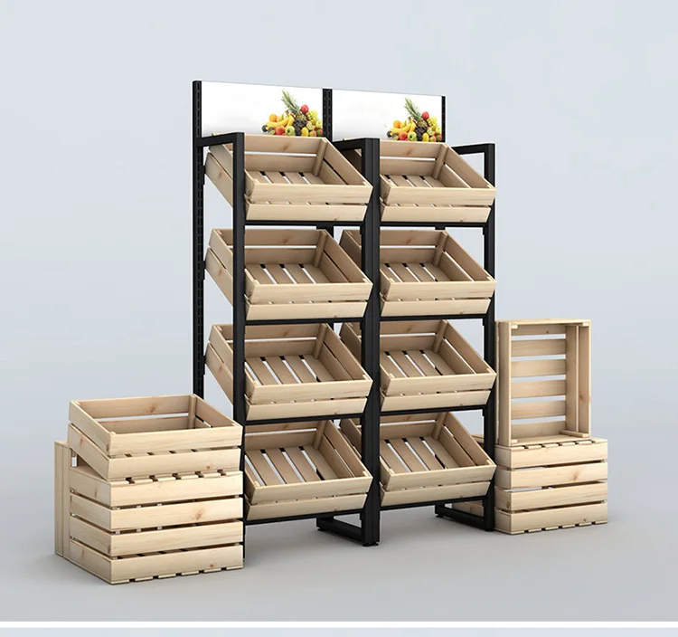  Ready to ship metal & wooden easy move use for supermarket/ fruit vegetable store /retail shop display rack/