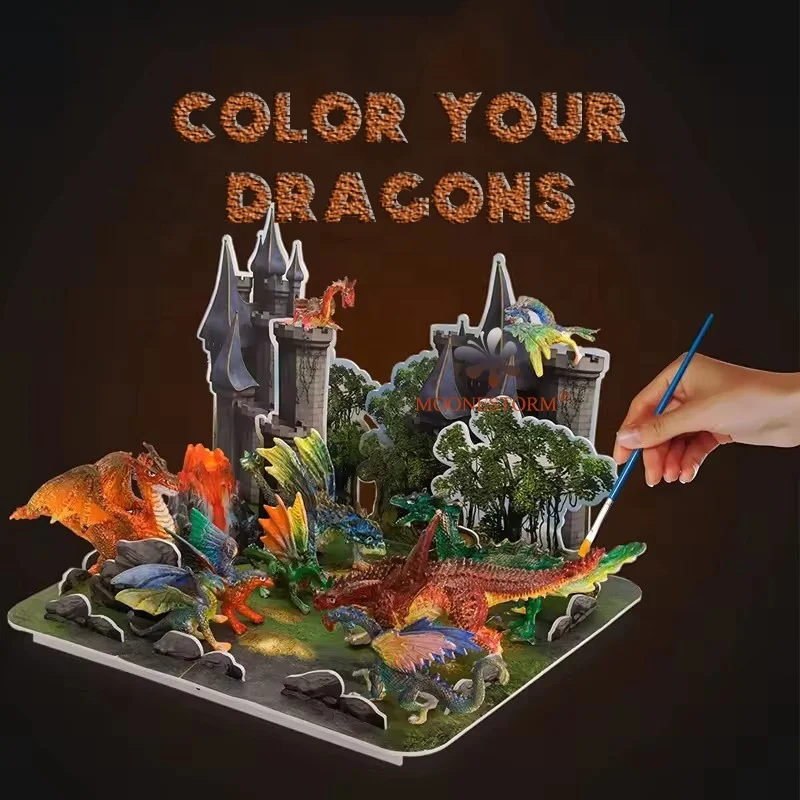 Children Creative Handwork DIY Paint 3D Dragon Stereoscopic Painting Toy Art and Craft Kits for Kids Painting Set