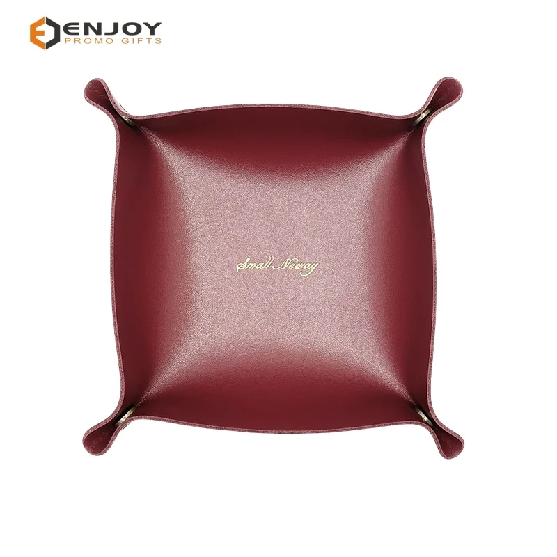 Promotion custom folding jewelry PU leather storage family living room bedside storage tray