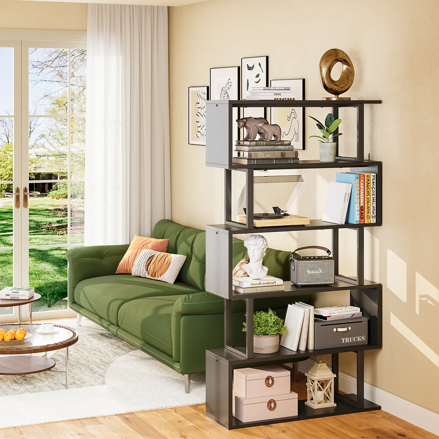 Industrial Vintage Bookshelf with Open Shelves Rustic Standing Bookcase Display Rack Modern Design Hotel Application Metal Frame