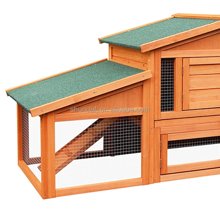 SDR014-01 Wooden Rabbit Hutch Bunny Hutch Guinea Pig House with Removable Tray Double Ramp