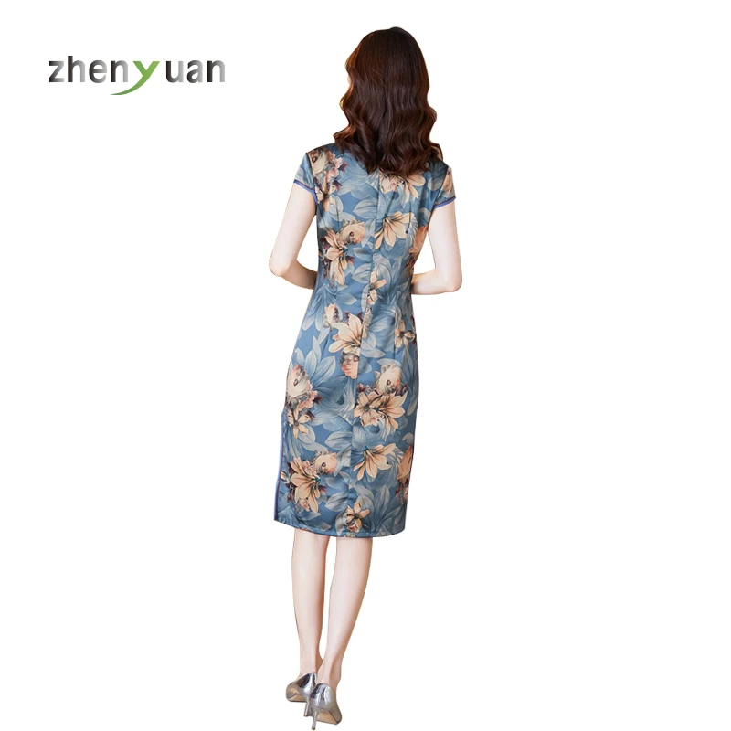 Горяч-продавать шелкография женское сексуальное шелковое cheongsam платье Чонсам Сторона Сплит Женская