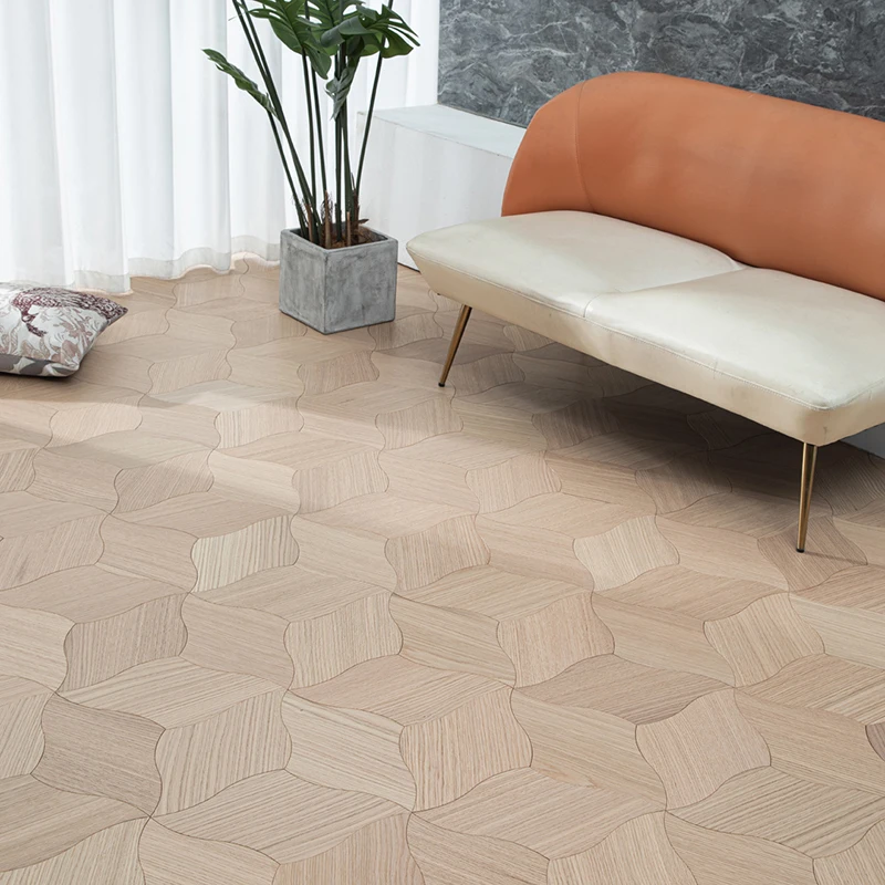 Art Parquet Design Oak Wood Flooring  Curved Leaf Lotus Round Hexagon Woven Design Parquet Wood Flooring