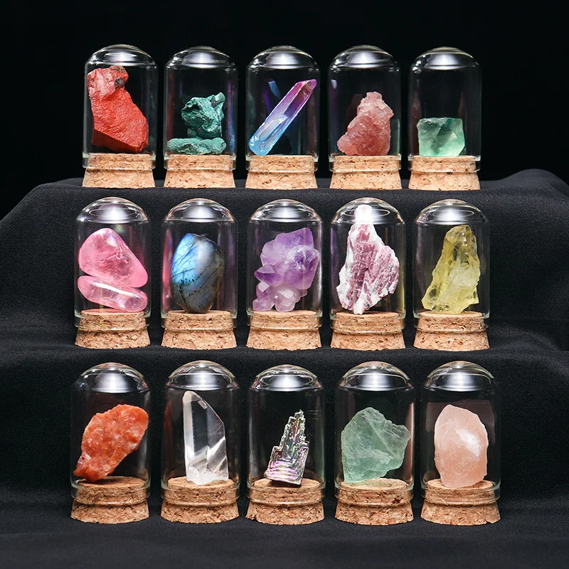 Wholesale Natural Rock Quartz Mini Healing Crystal Minerals Mixed Raw Specimen Stone With Glass Cover