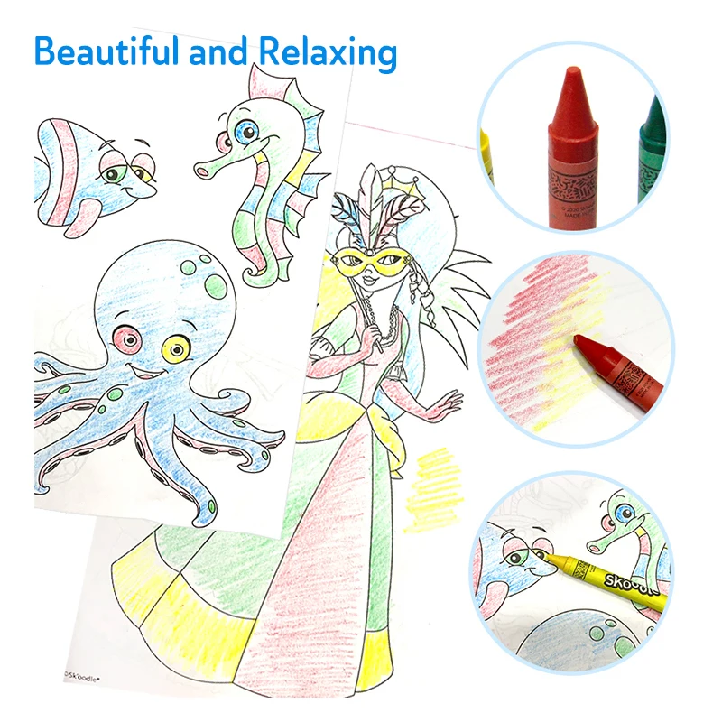 Принцесса пользовательский дизайн печать с 4 мелками для детей взрослых английский мультфильм раскраска