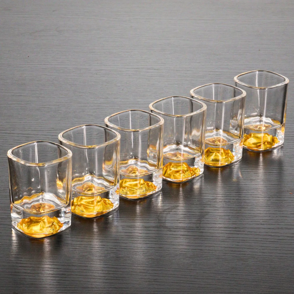 Customized logo tequila frosted shot glasses cup 4 set Printing Gold foil espresso sublimation shot glass